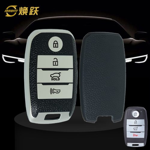 KIC1T1-Black Leather Silver- Car Key Cover For Kia