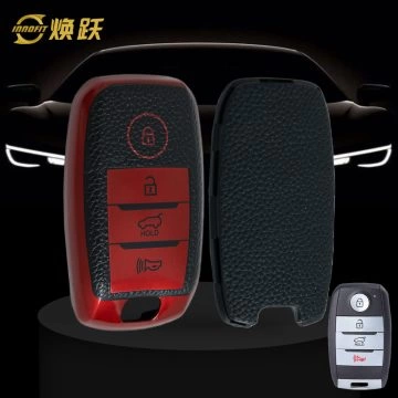 KIC1T1-Black Leather Red- Car Key Cover For Kia