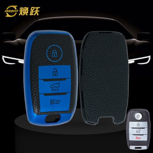 KIC1T1-Black Leather Blue- Car Key Cover For Kia