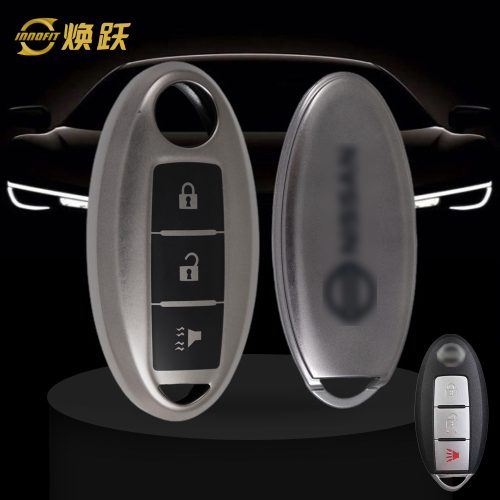 NIB2T1-Black-Metal Gray Plating- Car Key Cover For Nissan Infiniti