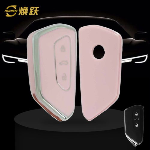 VOC1T1-Pink-Silver Plating- Car Key Cover For Volkswagen skoda