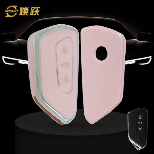 VOC1T1-Pink-Silver Plating- Car Key Cover For Volkswagen skoda