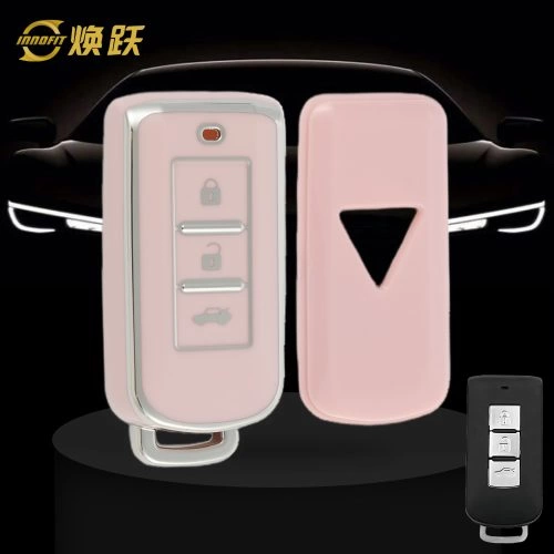 MIA1T1-Pink-Silver Plating- Car Key Cover For Mitsubishi