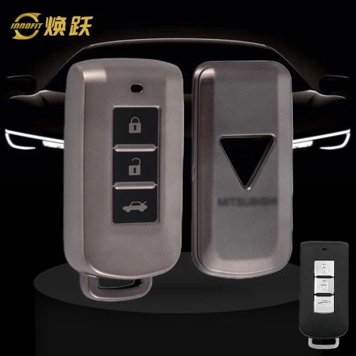 MIA1T1-Black-Metal Gray Plating- Car Key Cover For Mitsubishi