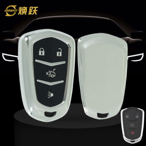 CAA6T1-Black Glue Style-Silver Plating-Silver Bottom- Car Key Cover For Cadillac