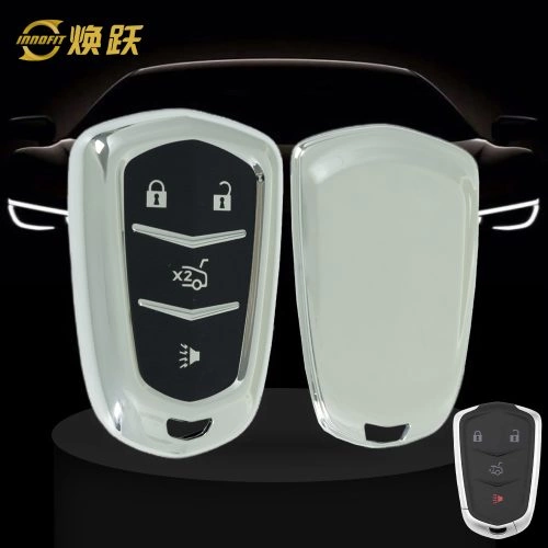 CAA6T1-Black Glue Style-Silver Plating-Silver Bottom- Car Key Cover For Cadillac