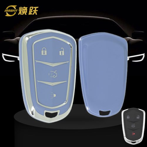 CAA6T1-Light Blue-Silver Plating- Car Key Cover For Cadillac