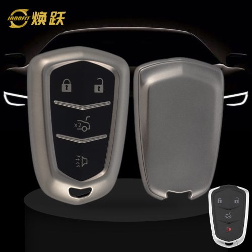 CAA6T1-Black-Metal Gray Plating- Car Key Cover For Cadillac