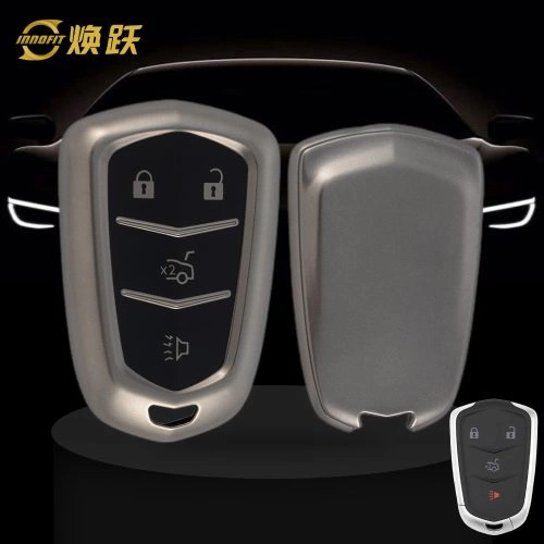 CAA6T1-Black-Metal Gray Plating- Car Key Cover For Cadillac