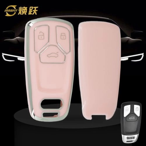 AUA1T1-Pink-Silver Plating- Car Key Cover For Audi